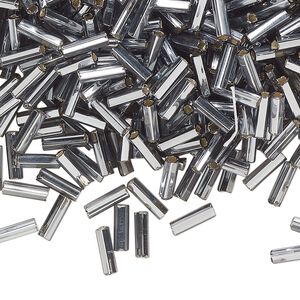 Bead, Preciosa Ornela Czech glass, bugle bead, pkg/50g, 1/4 inch, silver-lined transparent grey, (47010).