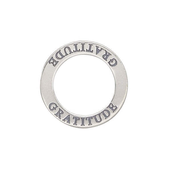 Charm, sterling silver, 22mm double-sided open round with "GRATITUDE." Sold individually. image number 0