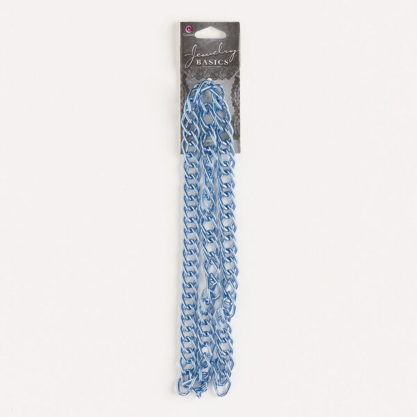 Chain, anodized aluminum, blue, 9.3mm double curb. Sold per pkg of 20 inches. image number 0