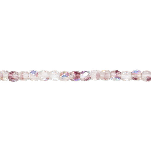 Bead, Czech fire-polished glass, two-tone, crystal/amethyst purple AB, 3mm faceted round. Sold per 15-1/2" to 16" strand. image number 0