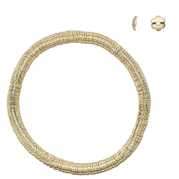 Bead cap, gold-plated steel, 5x1.5mm flower, fits 6-8mm bead. Sold per 6-1/2 inch strand, approximately 300 bead caps. image number 0