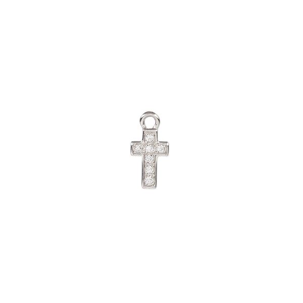 Drop, cubic zirconia and rhodium-plated sterling silver, clear, 9x6mm single-sided cross. Sold individually. image number 0