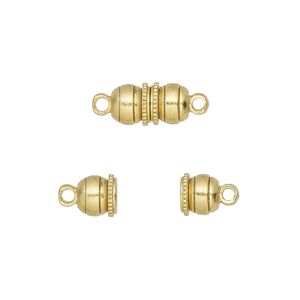 Clasp magnetic 1pkg10, 12x6mm double ball, gold-finished brass 1-strand