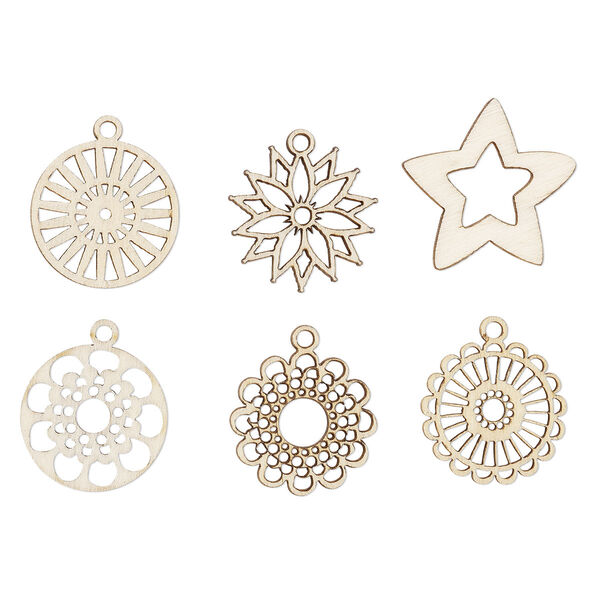 Drop, fiberboard, 25mm-30.5x28mm double-sided laser-cut assorted shape with cutout design. Sold per pkg of 12. image number 0