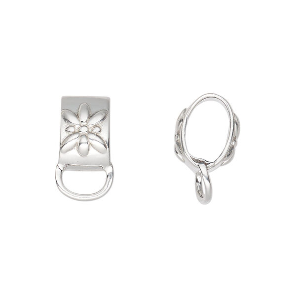 Slide, antiqued sterling silver, 12x7.5mm oval tube, double-sided flower design, 8.5x4.5mm inside diameter. Sold individually. image number 0