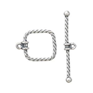 Clasp toggle 1pkg1 sterling silver, 15mm twisted square, antiqued JBB Findings 1-strand