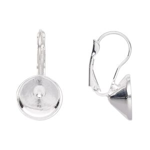 Ear wire leverback 1pkg4 Almost instant jewelry® silver-plated, 27mm / SS55 chaton glue-in setting, brass 2 pair