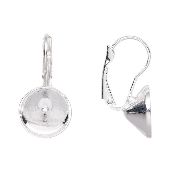 Ear wire leverback 1pkg4 Almost instant jewelry® silver-plated, 27mm / SS55 chaton glue-in setting, brass 2 pair image number 0