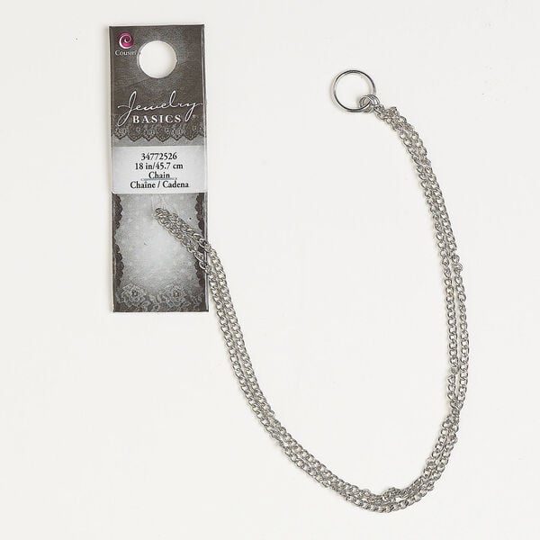 Chain 1pkg1 curb, 2.4mm / 12mm open round jump ring, silver-finished steel 18 inch unfinished image number 0