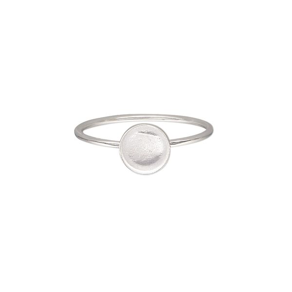 Ring, Almost Instant Jewelry®, sterling silver, 1mm wide with 7mm round glue-in setting, size 9. Sold individually. image number 0