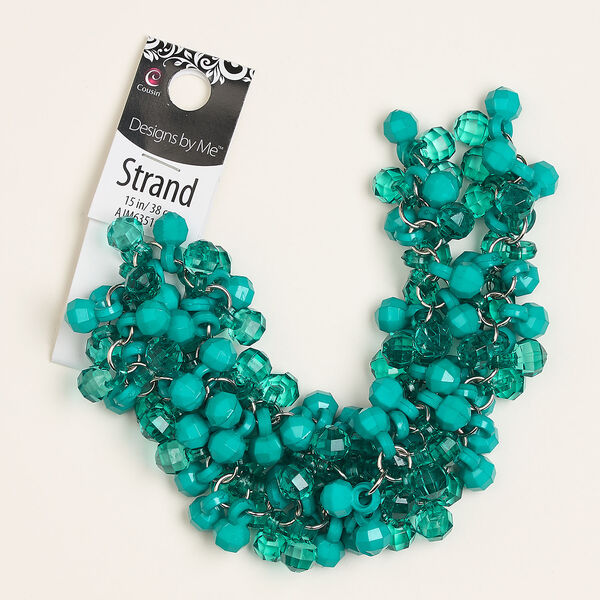 Component, acrylic and steel, opaque and translucent green and teal green, 8mm faceted round. Sold per 15-inch strand. image number 0