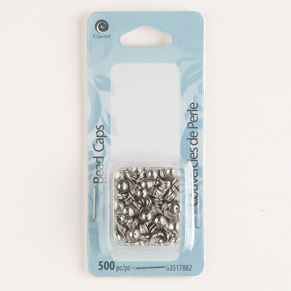 Bead cap, silver-finished steel, 4x1mm round, fits 7-12mm beads. Sold per pkg of 500. image number 0