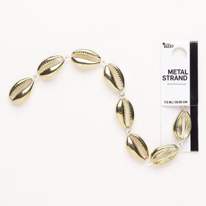 Bead 1pkg8 brass, 21x13mm undrilled cowrie shell, gold finish