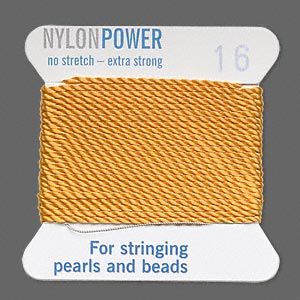 Thread, Griffin, nylon, amber yellow, size #16. Sold per 2-meter card (approximately 78 inches).