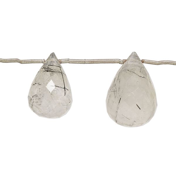 Tourmalinated quartz 1pkg12, hand-cut top-drilled faceted briolette bead natural graduated 12x8mm-23x15mm image number 0