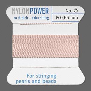 Thread, Griffin, nylon, light pink, size #5. Sold per 2-meter card (approximately 78 inches).