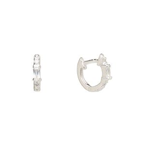 Earring, Create Compliments®, sterling silver and cubic zirconia, clear, 11.5mm round hoop with endless-loop closure. Sold per pair.