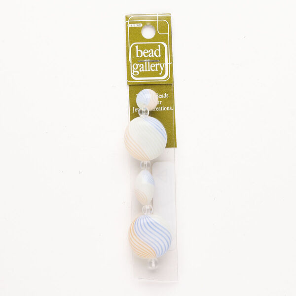 Bead 1pkg4 handblown glass, 12-25mm mixed shapes, assortment translucent white / multicolored image number 0