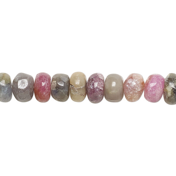 Bead, multi-sapphire (heated), 7x4mm-8x6mm hand-cut rondelle, C grade, Mohs hardness 9. Sold per 14-inch strand, approximately 65 beads. image number 0