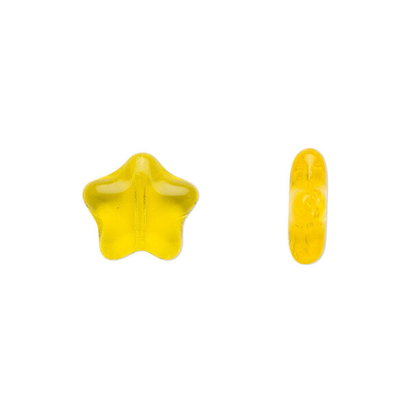 Bead, Czech pressed glass, yellow, 11x11mm star. Sold per 15-1/2" to 16" strand, approximately 35 beads. image number 0