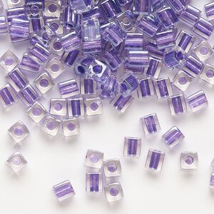 Seed bead, Miyuki, glass, pkg/250g, 3.5-3.7mm square, transparent metallic violet inside dyed color clear (SB-2607).