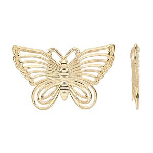 Focal, gold-plated steel, 30x18mm single-sided fancy butterfly. Sold per pkg of 24.