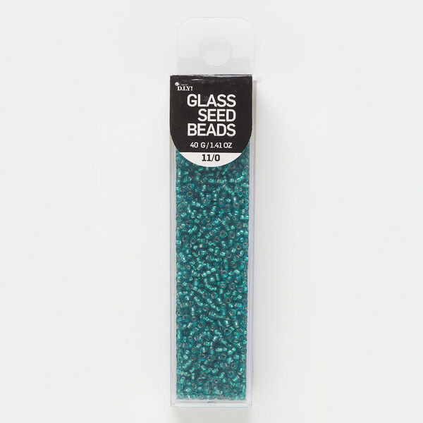 Seed bead, glass, pkg/40g, #11 round, translucent silver-lined teal. image number 0