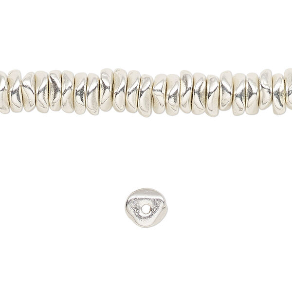 Bead, silver-finished "pewter" (zinc-based alloy), small chip. Sold per 8-inch strand. image number 0
