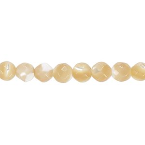 Bead, mother-of-pearl shell (natural), 6mm faceted round, Mohs hardness 3-1/2. Sold per 15-1/2" to 16" strand.