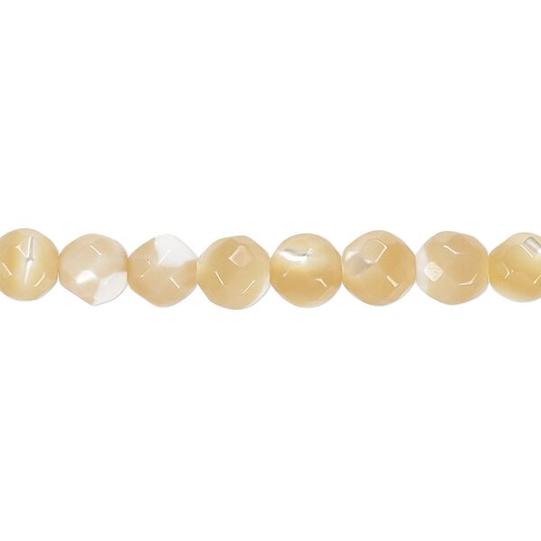 Bead, mother-of-pearl shell (natural), 6mm faceted round, Mohs hardness 3-1/2. Sold per 15-1/2" to 16" strand. image number 0