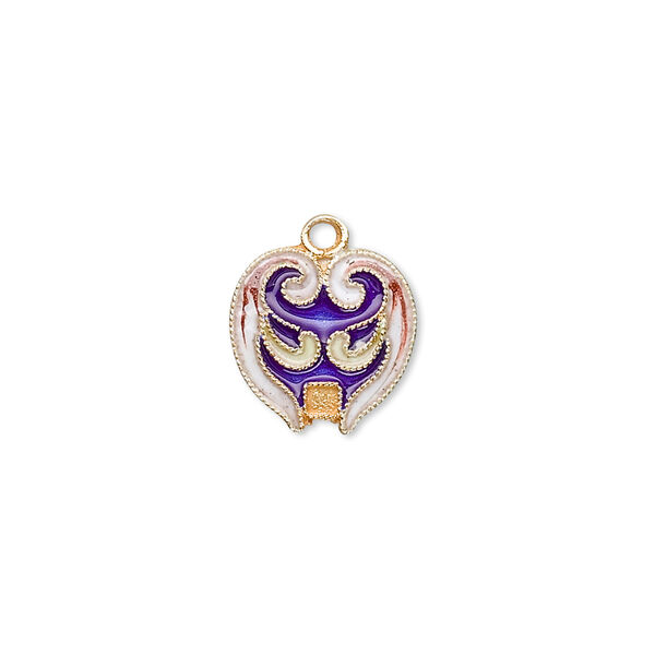 Drop, cloisonné, enamel and "vermeil," blue, 14x12mm mask. Sold individually. image number 0