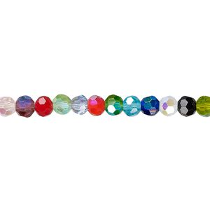Bead 1pk 32 facets opaque to transparent AB mixed colors, Celestial Crystal® 4mm round 15.5-16 inch