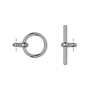 Clasp, toggle, gunmetal-plated "pewter" (zinc-based alloy), 12.5mm smooth round. Sold per pkg of 10.