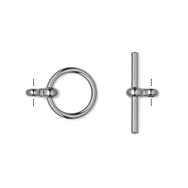 Clasp, toggle, gunmetal-plated "pewter" (zinc-based alloy), 12.5mm smooth round. Sold per pkg of 10. image number 0