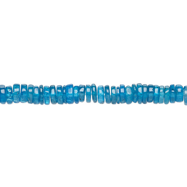 Bead, neon blue apatite (natural), 4x1mm-5x2mm hand-cut rondelle, B grade, Mohs hardness 5. Sold per 8-inch strand, approximately 100-150 beads. image number 0