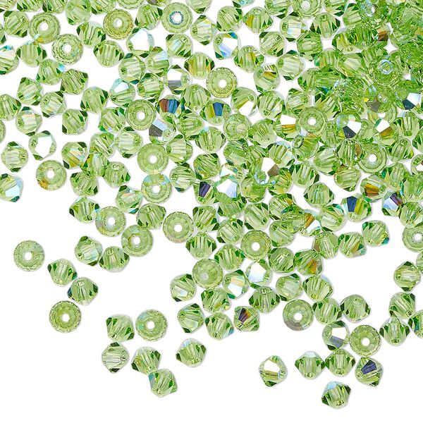 Bead 48pk peridot AB, Preciosa Czech crystal 3mm bicone image number 0