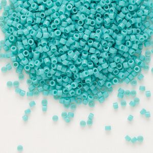 Seed bead, Delica®, glass, pkg/7.5g, #11 round, opaque turquoise green (DB-0729).