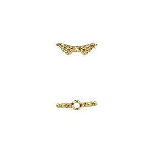 Bead, antique gold-finished "pewter" (zinc-based alloy), 11x3mm double-sided wing. Sold per pkg of 50.