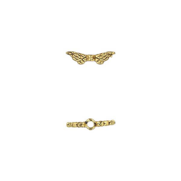 Bead, antique gold-finished "pewter" (zinc-based alloy), 11x3mm double-sided wing. Sold per pkg of 50. image number 0