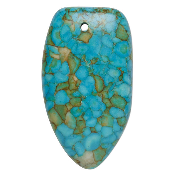 Focal, mosaic "turquoise" (magnesite) (dyed / assembled), blue, 44x16mm top-drilled shield, C grade, Mohs hardness 3-1/2 to 4. Sold individually. image number 0