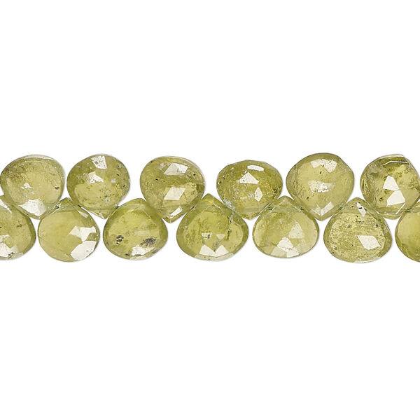 Bead, vesuvianite (natural), 6-9mm hand-cut top-drilled faceted puffed teardrop, B- grade, Mohs hardness 6-1/2. Sold per 8-inch strand, approximately 50 beads. image number 0