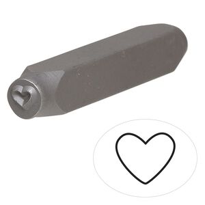Stamp punch, tempered chrome vanadium steel, 5x4mm heart, 2-5/8 x 3/8 inches. Sold individually.