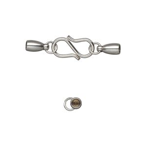Clasp S-hook 1pkg1, 28x7mm / fits 5x3.5mm cord / 4mm 21 gauge jump ring, stainless steel 1-strand