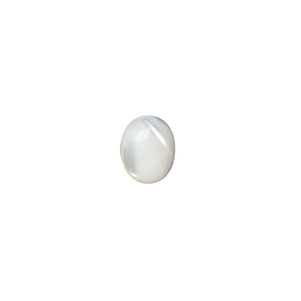 Cabochon, mother-of-pearl shell (bleached), white, 10x8mm calibrated oval, Mohs hardness 3-1/2. Sold per pkg of 4. image number 0