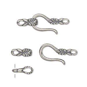 Clasp hook&eye 1pkg1 silver-plated, 21x9mm double-sided, antique brass JBB Findings 1-strand