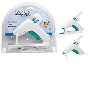 Hot glue gun, plastic, pkg/1, white and green, 6-1/4x7-1/2 inches.
