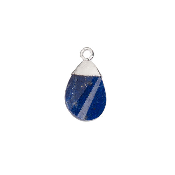 Drop, lapis lazuli (natural) and sterling silver, 13x9mm flat faceted twisted hand-cut teardrop. Sold individually. image number 0