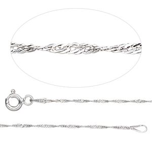 Chain 1pkg1 sterling silver, Singapore 1mm / springring clasp, Gossamer™ 24 inch