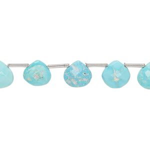 Imperial crown turquoise 1pkg15, hand-cut top-drilled faceted puffed teardrop bead natural 7-9mm