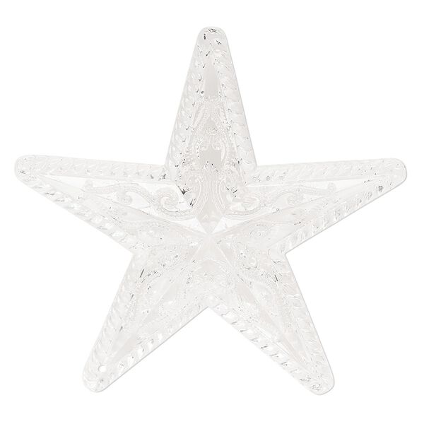 Focal, acrylic, clear, 63x30mm top-drilled double-sided star with rope edges and scroll design. Sold individually. image number 0
